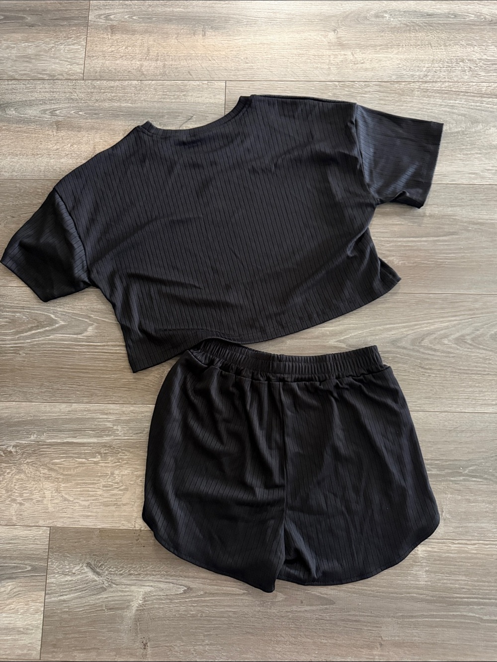 Black Ribbed Two-Piece Lounge Set - Picture 4 of 5